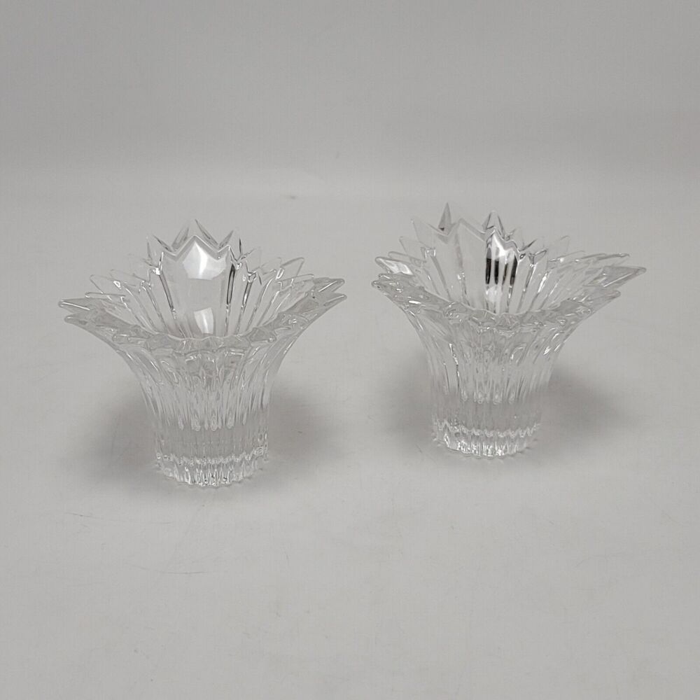 2 Mikasa Dante Fluted Crystal Clear Starburst Candlesticks Holder Taper Candles